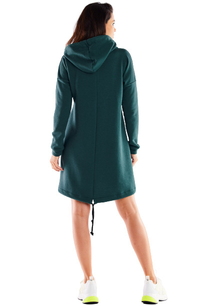 Sukienka mini oversize dresowa z kapturem długi rękaw zielona